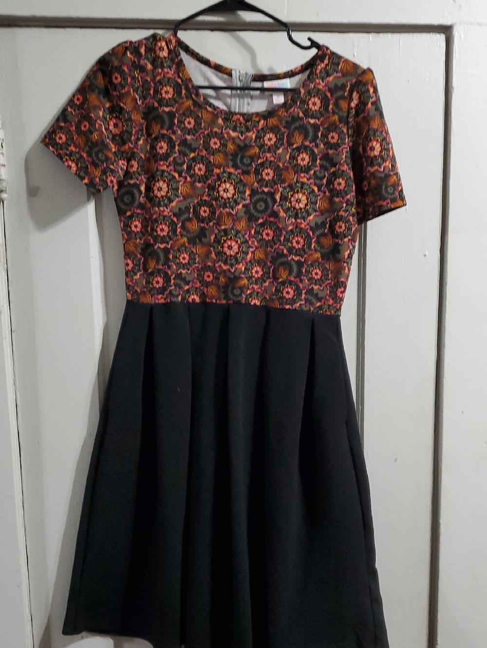 LuLaRoe Black Floral-Print Top with Orange, Pink & Gold Accents